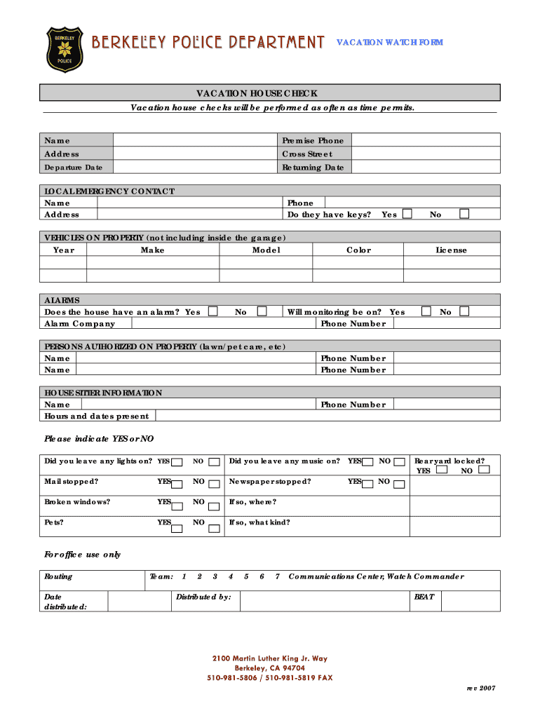  Vacation Watch Form 2007-2024