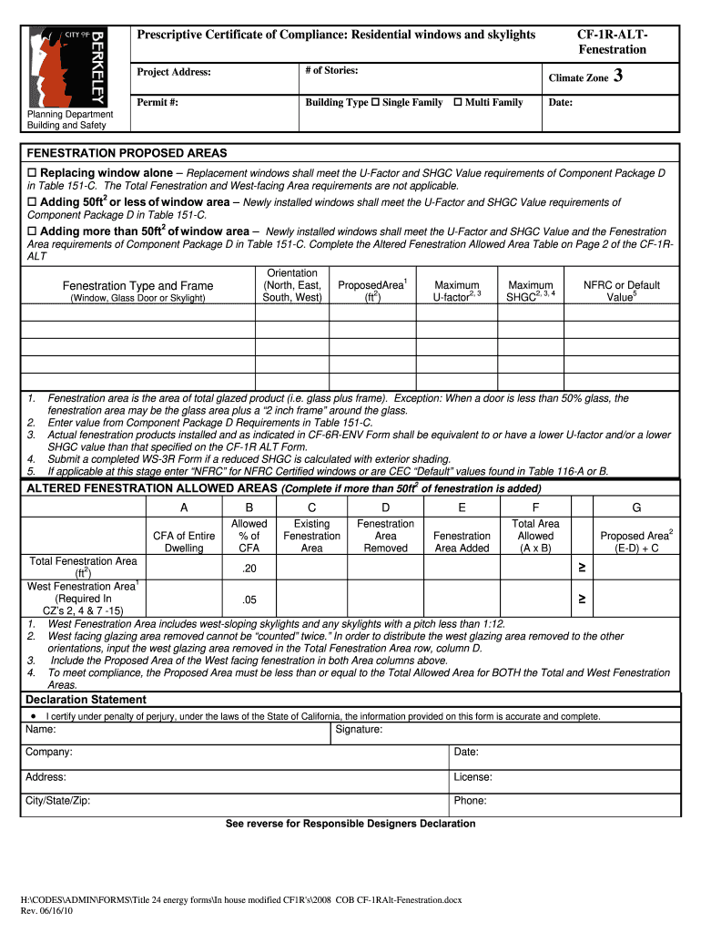  CF 1R Alt Fenestration  City of Berkeley  Ci Berkeley Ca 2010-2024