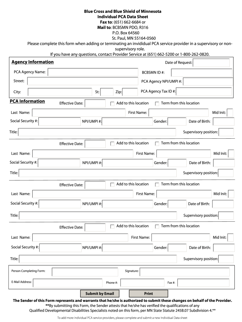 Individual Pca Enrollment Application  Form