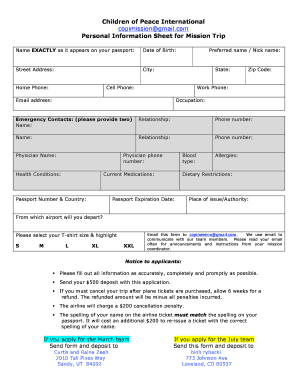 Personal Information Form for Kids