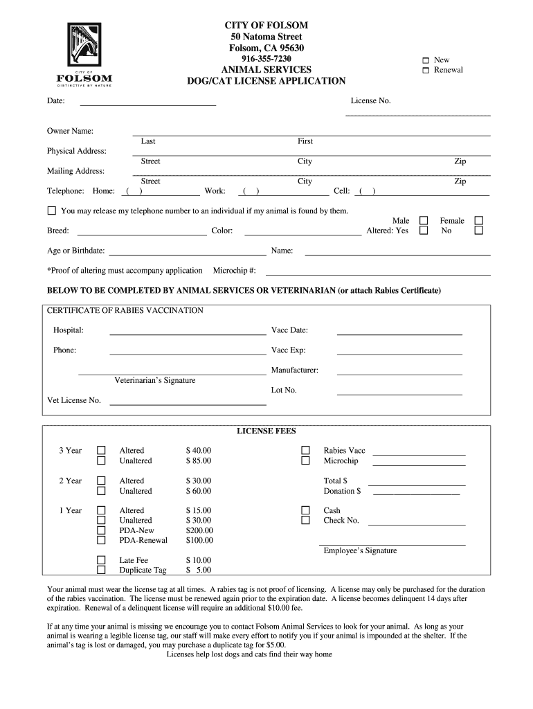 Dog License California  Form