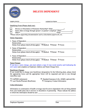 California Delete Dependent City  Form