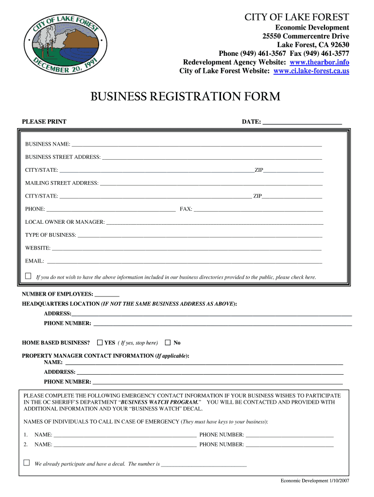 Business Registration Form PDF