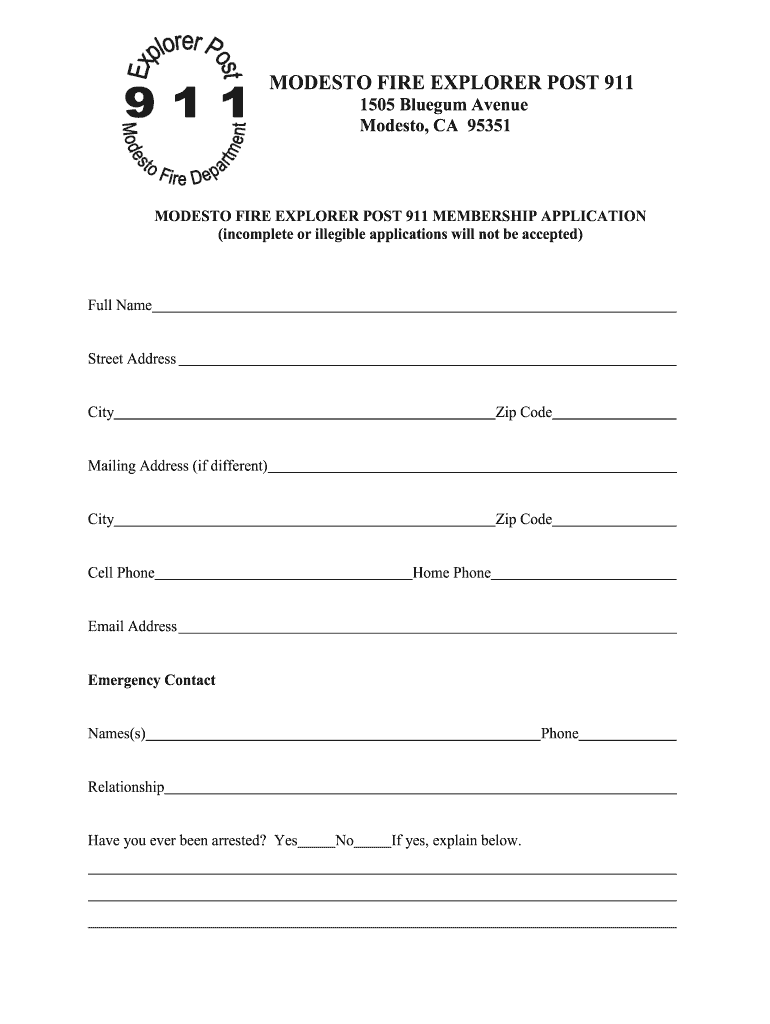 Modesto Firefighter Explorer Program  Form