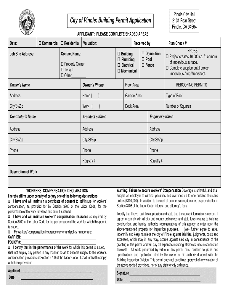 Pinole Permit  Form