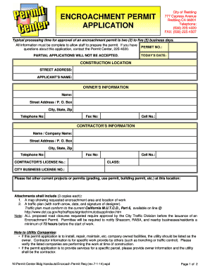 Encroachment Permit Application City of Redding  Form