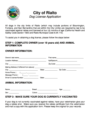 Rialto Dog License  Form