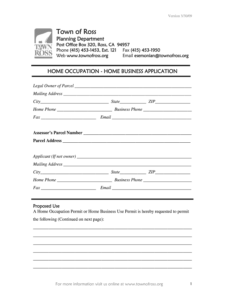  Town of Ross Business License Form 2009-2024