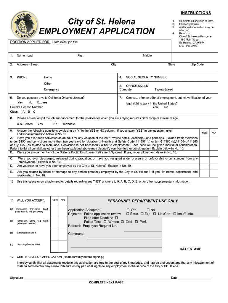 Get and Sign St Employment Application Printable  Form