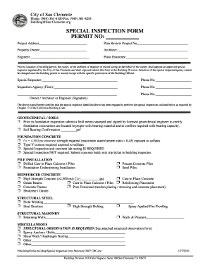 City of San Clemente Special Inspection Form