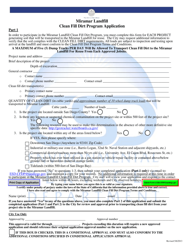 Miramar Clean Fill Dirt Program  Form