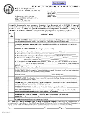 Rental Unit Business Tax Exemption Form