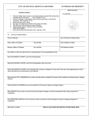 Claim Form City of South El Monte