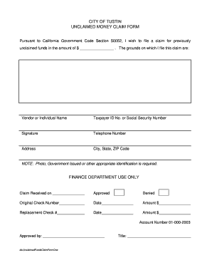 Money Claim Form