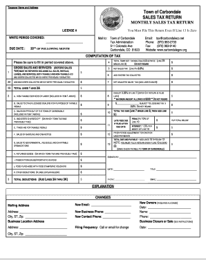 MONTHLY Sales Tax Return and Instructions Town of Carbondale Carbondalegov  Form