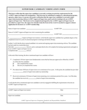 Supervisor Candidate Verification Form American Association for Aamft