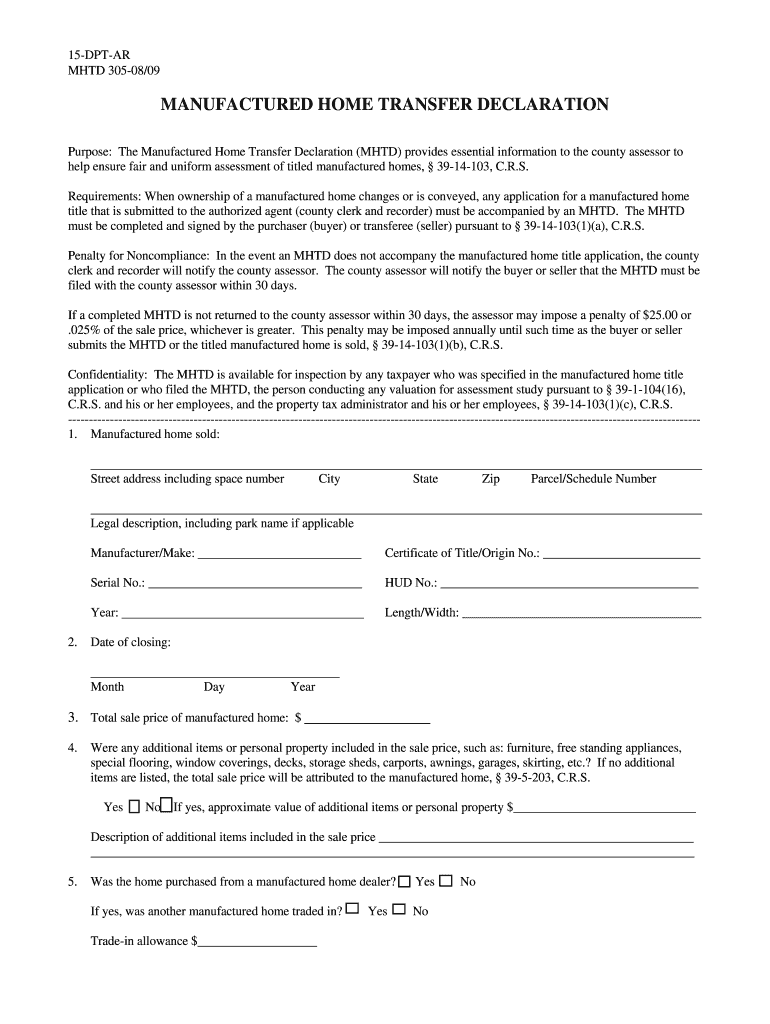 Get and Sign Manufactured Home Transfer 2009-2022 Form
