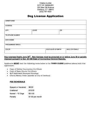 Dog License Danbury  Form