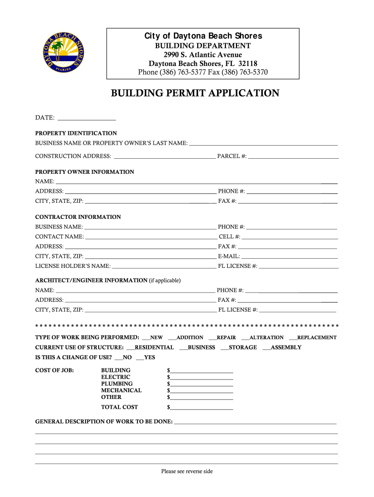 Daytona Beach Building Application  Form