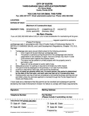 Yard Garage Sale Permit City of Eustis Eustis  Form