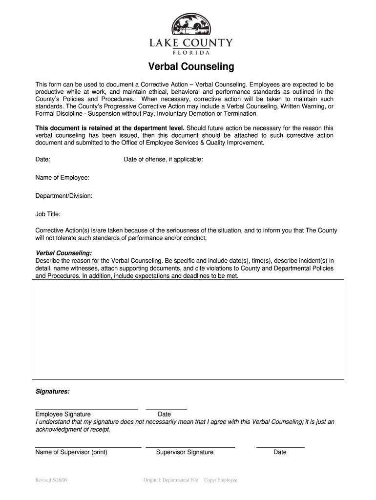 Verbal Counseling  Form