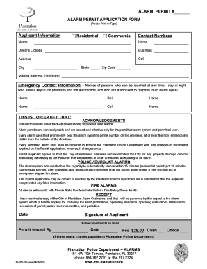 Alarm Permit Application  Form
