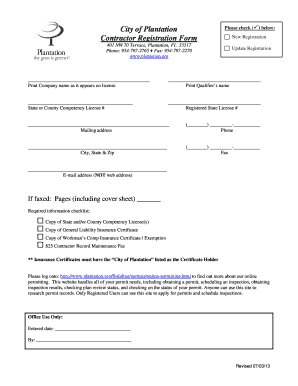 City of Plantation Contractor Registration  Form