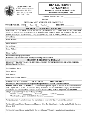 Town of Ponce Inlet Rental Permit Application  Form