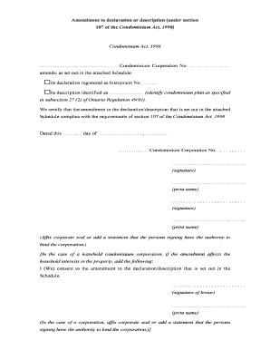 Amendment to Declaration or Description under Section 107 of the Condominium Act  Form