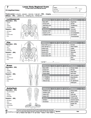 Lower Body Regional Exam Bprohealthsyscomb  Form