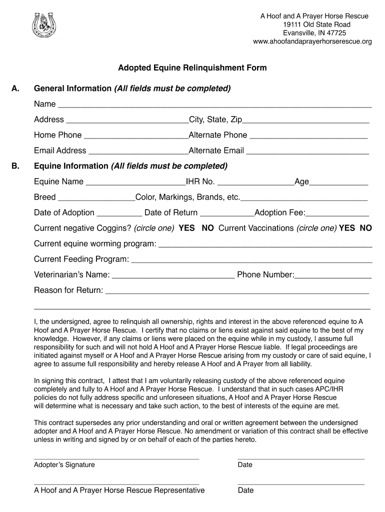 Equine Relinquishment Form