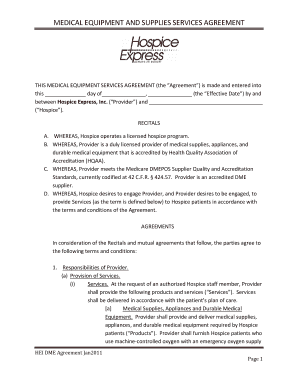 MEDICAL EQUIPMENT and SUPPLIES SERVICES AGREEMENT  Form