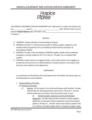 MEDICAL EQUIPMENT and SUPPLIES SERVICES AGREEMENT Form
