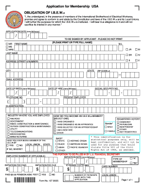 Application for Membership USA OBLIGATION of IBEW  Form