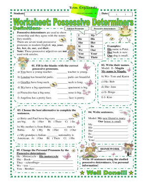 Possessive Determiners Exercises PDF  Form