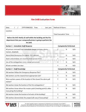 Evaluation Form for Fire Drill