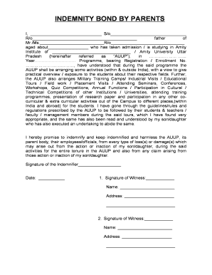 Indemnity Bond for College  Form