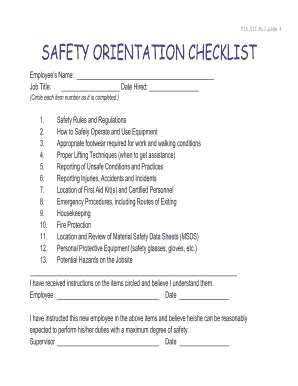 New Employee Safety Orientation Template  Form
