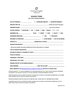 REQUEST FORM for Prior Authorizations CenterLight Health Centerlighthealthcare