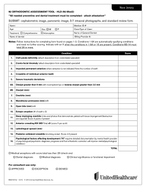 Instructions for Completing the New Jersey Orthodontic  Form