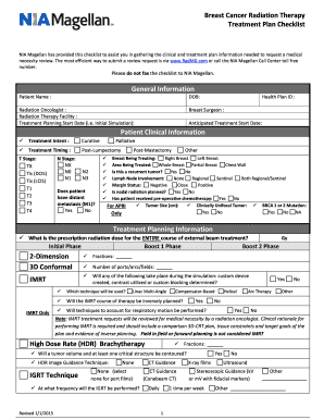 Breast Cancer Radiation Therapy Treatment Plan Checklist  Form