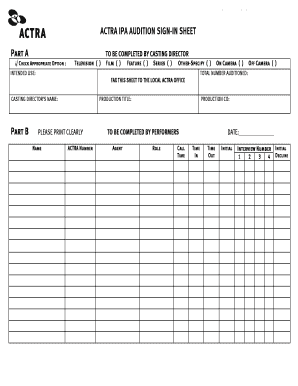  Audition Sign in Sheet 2002