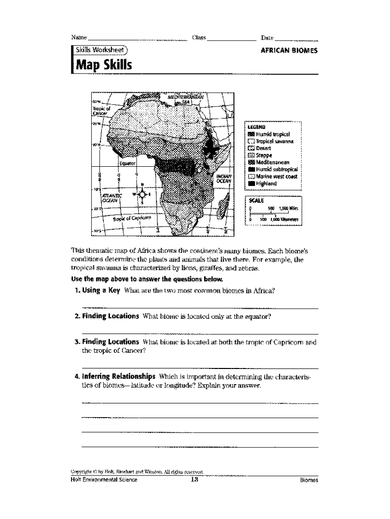 Map Skills African Biomes Answer Key  Form