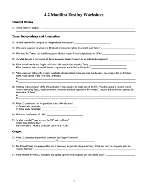 Manifest destiny worksheet