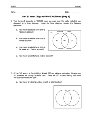 Venn Diagram Word Problems  Form