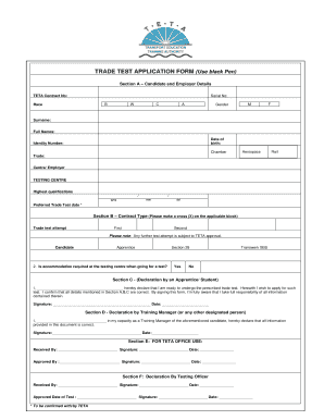 Trade Test Form Sample