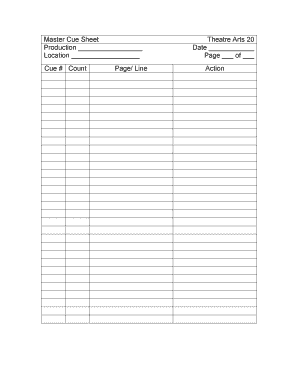 Master Cue Sheet Theatre Arts 20 Production Date Location Spiritsd  Form