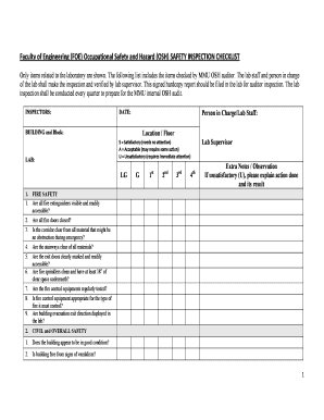 Faculty of Engineering FOE Occupational Safety and Hazard OSH SAFETY INSPECTION CHECKLIST  Form