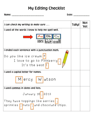 Editing Checklist First Grade  Form