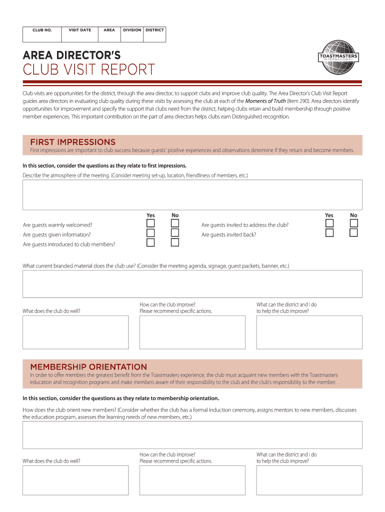 Sample Area Director Report  Form